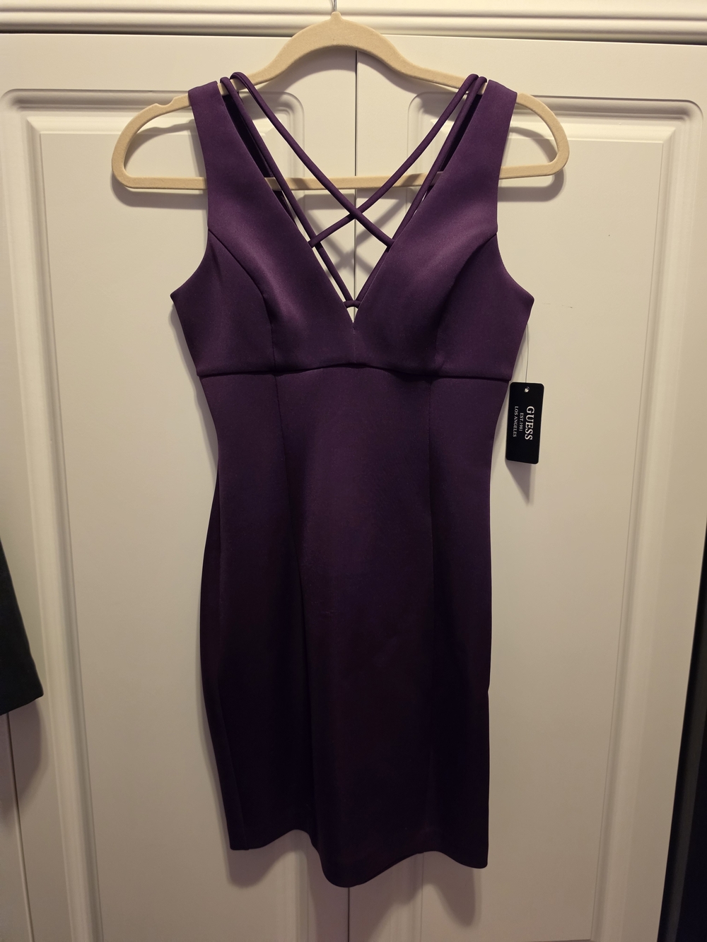 GUESS Deep Purple Strappy V-Neck Mini Dress